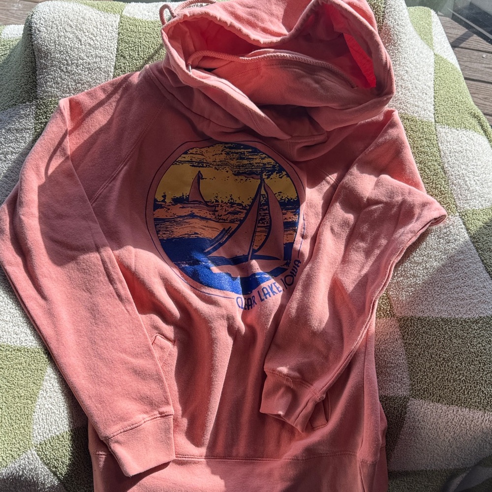 Coral Hooded Sweatshirt with Nautical Print